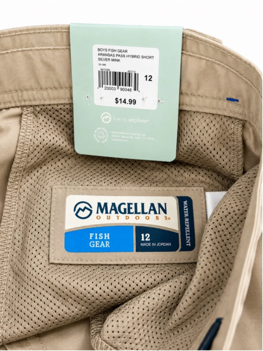 Magellan Outdoors Boys Fish Gear Aransas Pass Hybrid Shorts Size 12 Gray & Khaki